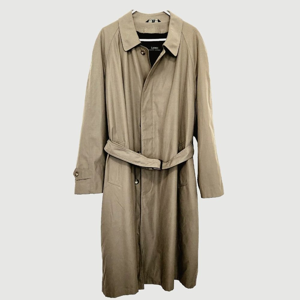 Lauren RL Women's Khaki Green Trench Coat Sz 44 Removable Liner Water Resistant